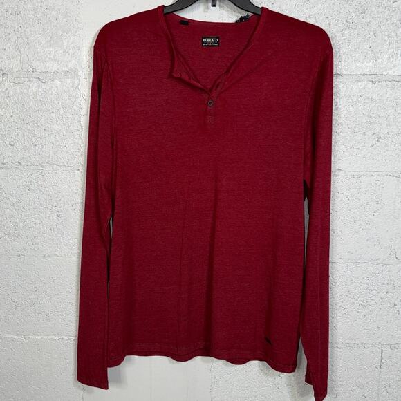 Buffalo David Bitton Men's Kaduk Long-Sleeve Burnout Henley Top, red XL - Picture 1 of 7